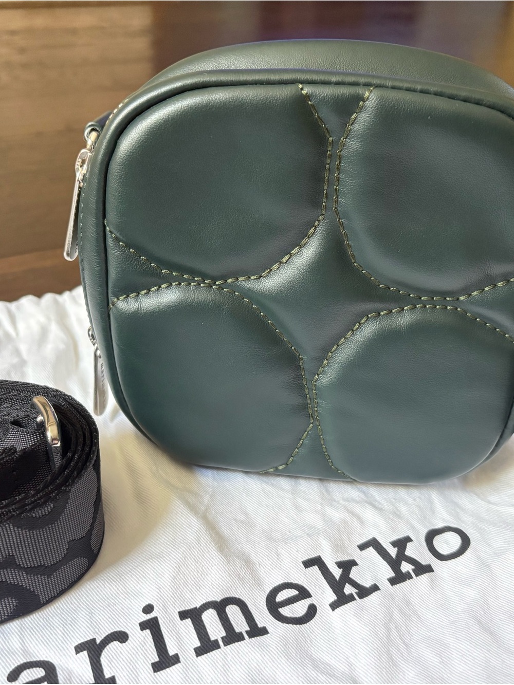 Marimekko Forest Green Quilted Mini Crossbody w/ Patterned Strap- excellence - Picture 5 of 16